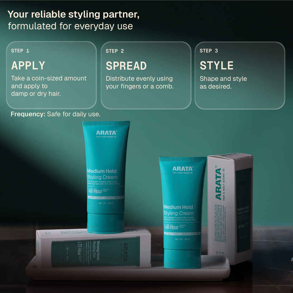 Arata Medium Hold Styling Cream with Hyaluronic Acid for Moisturisation & Natural Finish