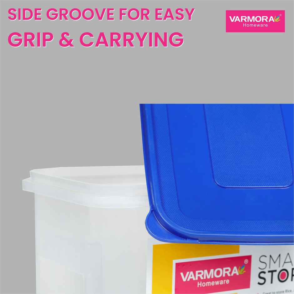 Varmora Plastic Smart Storage Grocery Container - 10 kg- Blue- Airtight