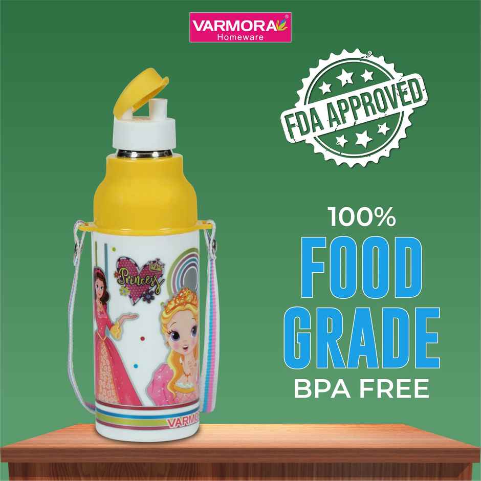 Varmora Sofia | Insulated Inner Steel | Yellow Assorted | Kids Water Bottle | Hot & Cold | 430 ml
