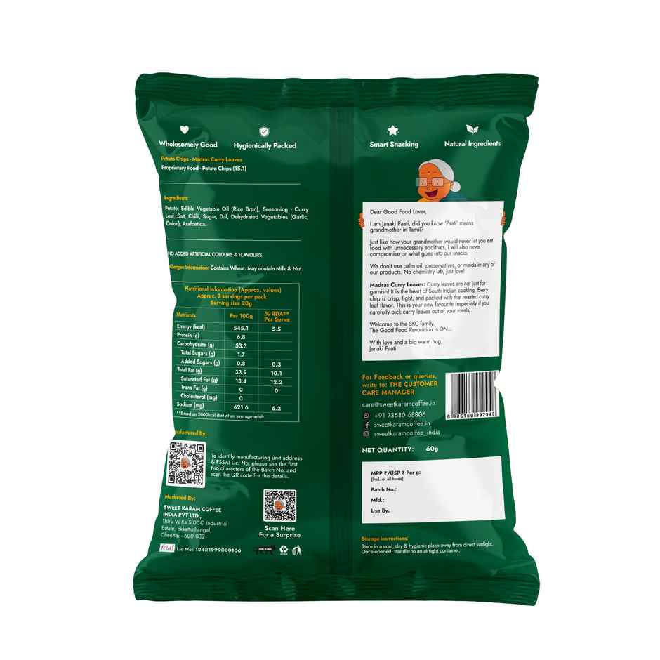 Sweet Karam Coffee | No Palm Oil Potato Chips | Madras Curry Leaves