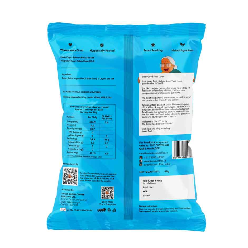Sweet Karam Coffee Tuticorin Rock Salt Potato Chips - No Palm Oil (60g) & Sweet Karam Coffee Kerala Nendran Banana Chips (65g) Combo