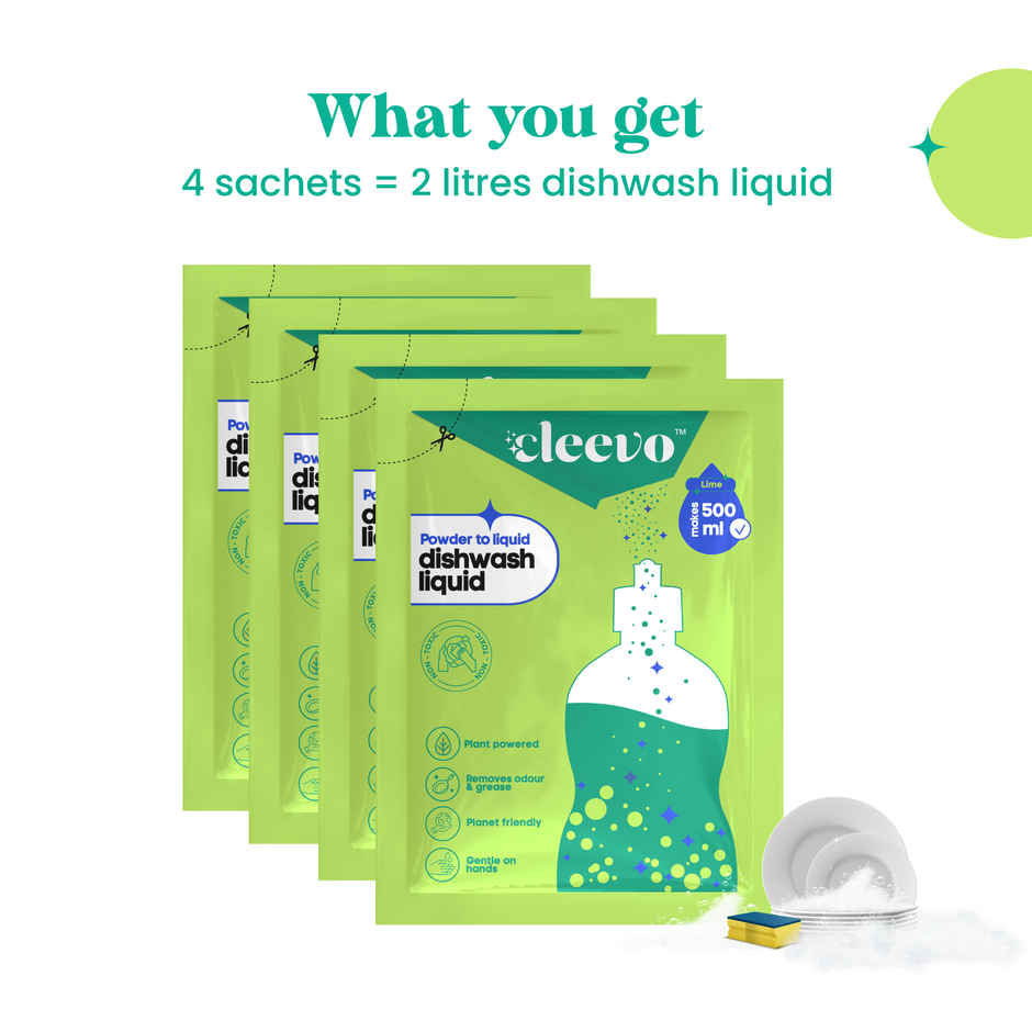 Cleevo Powder To Liquid Lime Dishwash Liquid | Non-toxic