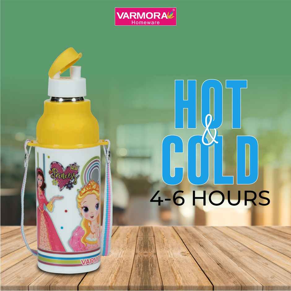 Varmora Sofia | Insulated Inner Steel | Yellow Assorted | Kids Water Bottle | Hot & Cold | 430 ml