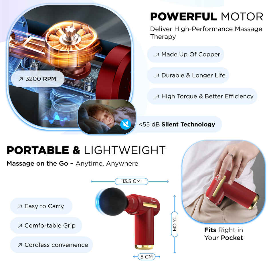 Dr Physio USA Supervolt 1042 Electric Full Body Pain Relief Massage Machine Gun Massager | Red