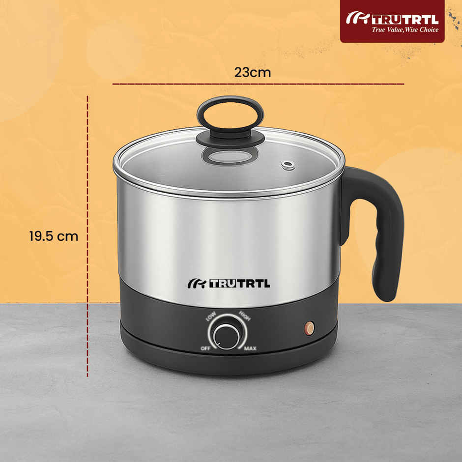 truTRTL Multipurpose 1.3 Litre Electric Kettle, 600W with Temperature control Knob, Rustproof Stainless Steel - Silver