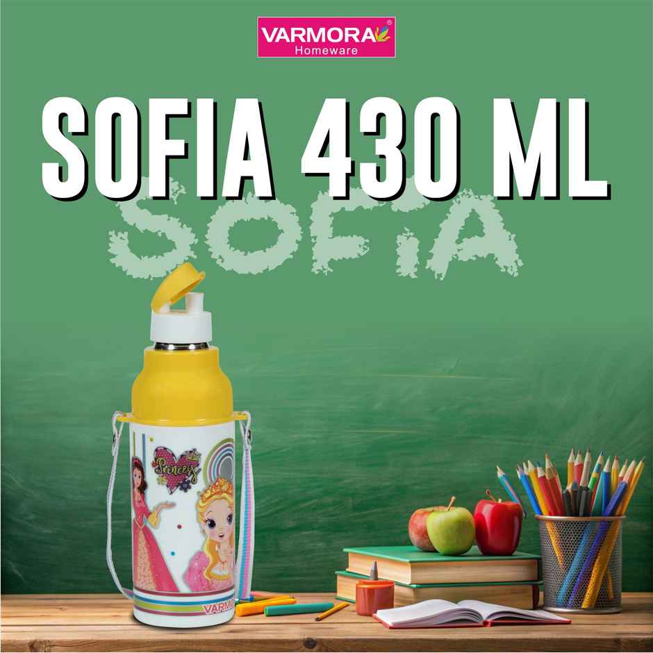 Varmora Sofia | Insulated Inner Steel | Yellow Assorted | Kids Water Bottle | Hot & Cold | 430 ml