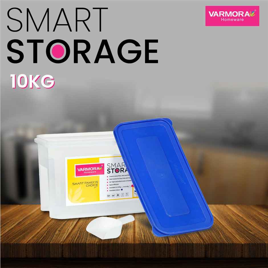 Varmora Plastic Smart Storage Grocery Container - 10 kg- Blue- Airtight