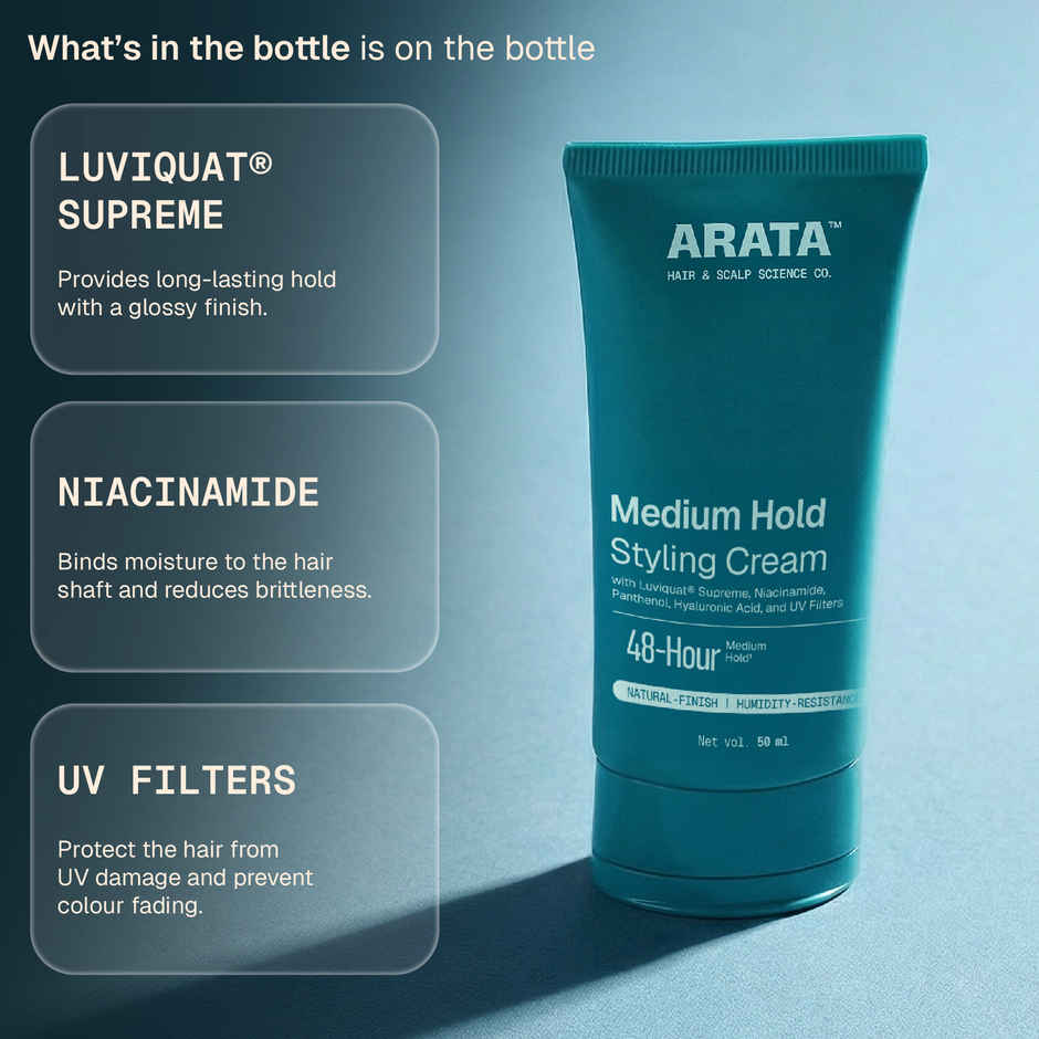 Arata Medium Hold Styling Cream with Hyaluronic Acid for Moisturisation & Natural Finish