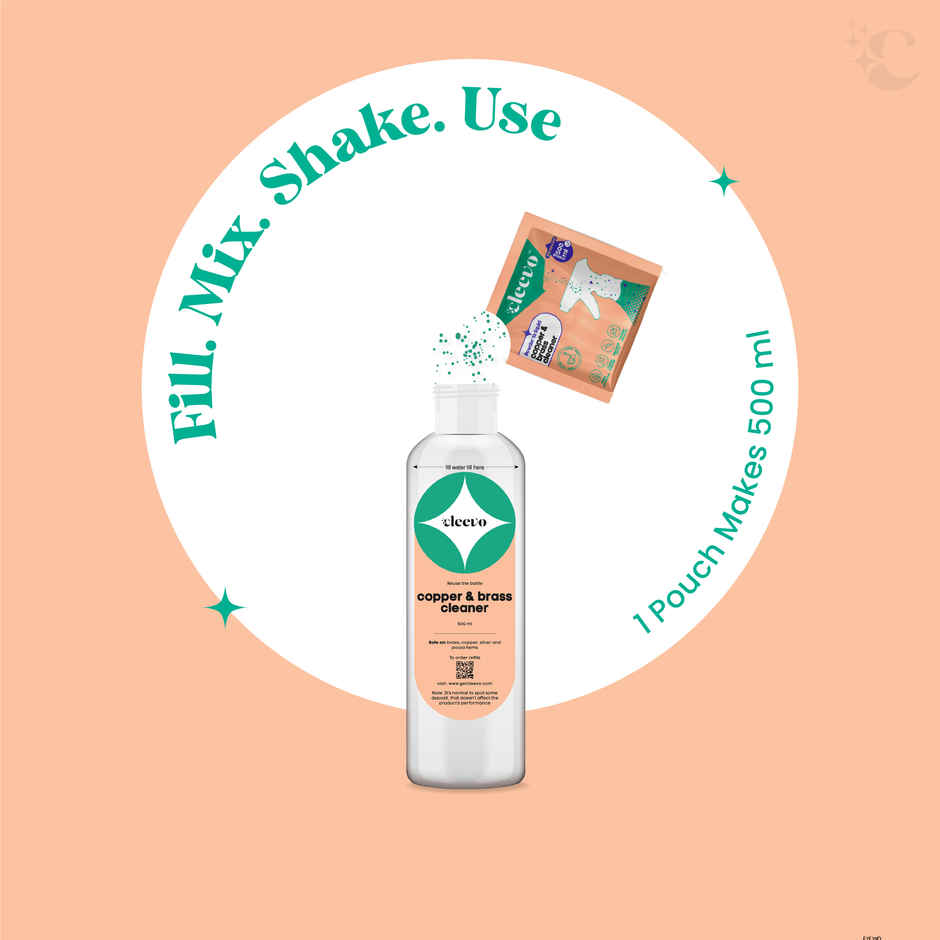 Cleevo Natural Copper Brass & Silver Cleaning Spray Pack Powder To Liquid (1l) & Cleevo Natural Dishwash Liquid Pack Non-Toxic Eco-Friendly Powder To Liquid Lime (2l) Combo