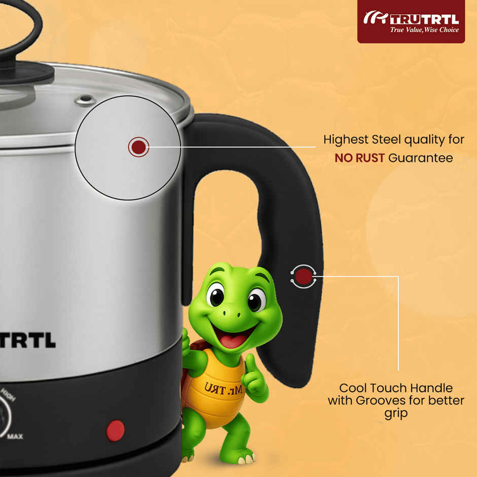 truTRTL Multipurpose 1.3 Litre Electric Kettle, 600W with Temperature control Knob, Rustproof Stainless Steel - Silver
