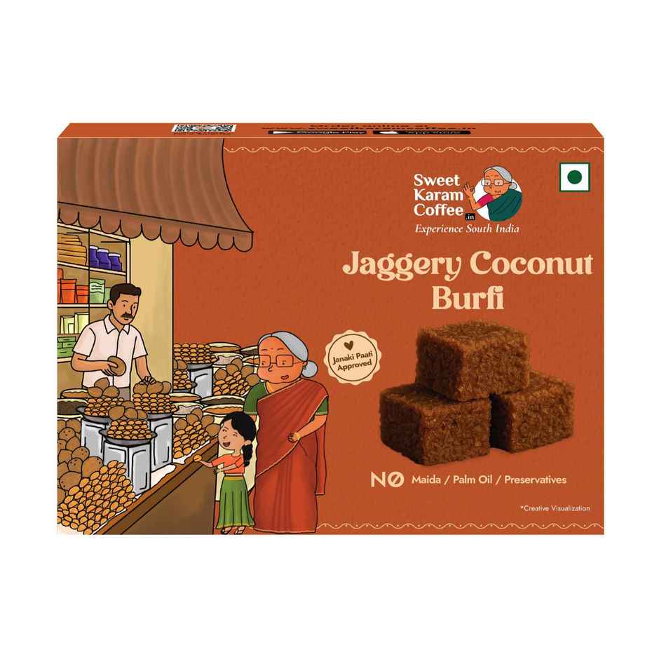 Sweet Karam Coffee Jaggery Coconut Burfi | No Preservatives