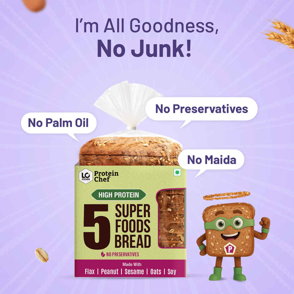 Protein Chef 5 Super Foods Multigrain Bread (54 g Protein / Zero Maida / Premium Brown Atta Bread)