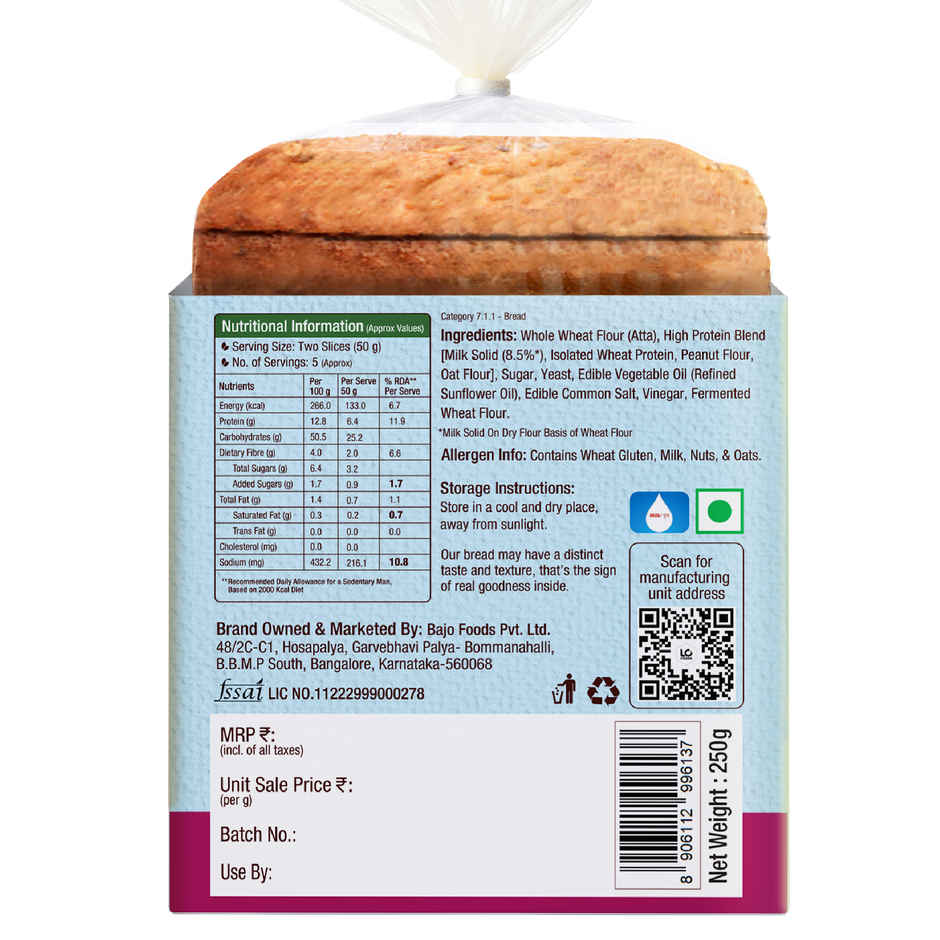 Protein Chef High Protein Milk Bread | 32g Potein No Maida High Fiber Bread