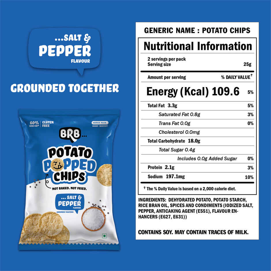 BRB Potato Popped Chips - Salt & Pepper Flavour
