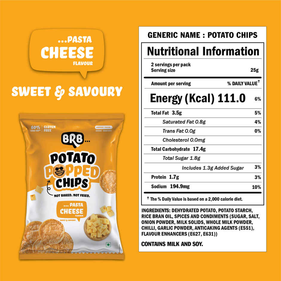 BRB Potato Popped Chips - Pasta Cheese Flavour