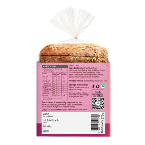 Protein Chef Double Protein Bread (No Maida, Multigrain Brown Bread) - Made with MP Sharbati Wheat