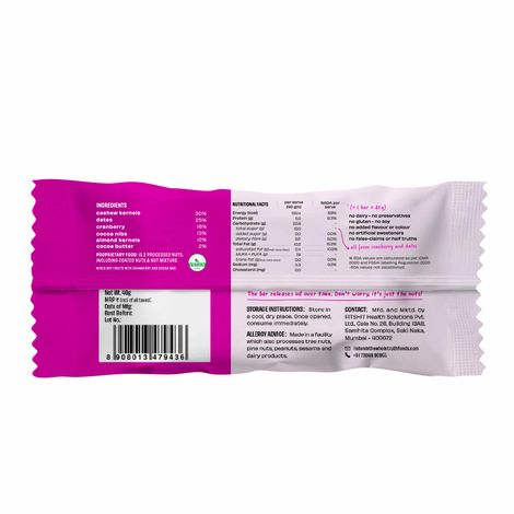 The Whole Truth Choco Cranberry Fudge Energy bar