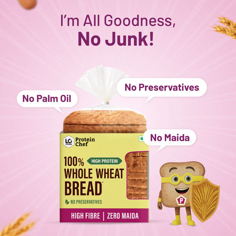 Protein Chef High Fibre 100% Whole Wheat Bread (Zero Maida) - Atta Bread Made MP Sharbati Wheat