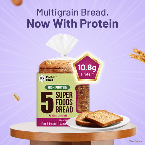 Protein Chef 5 Super Foods Multigrain Brown Bread (Zero Maida, High Protein) Made with MP Sharbati