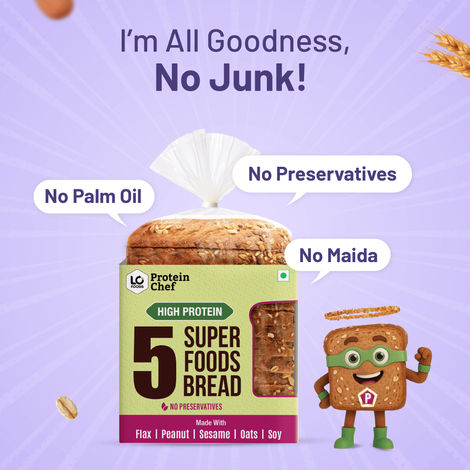 Protein Chef 5 Super Foods Multigrain Brown Bread (Zero Maida, High Protein) Made with MP Sharbati