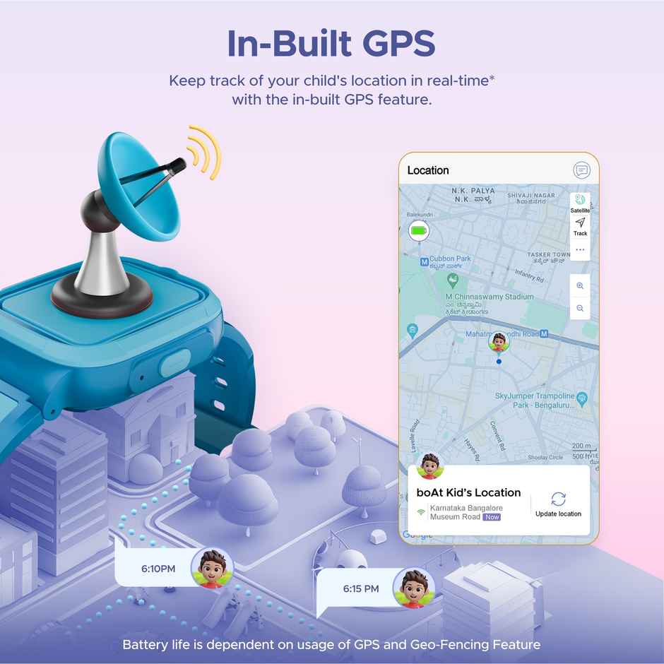 boAt Wanderer Smartwatch | 1.43" Display | Kid's Watch | 4G/WIFI Calling | In-Built GPS - Sky Blue