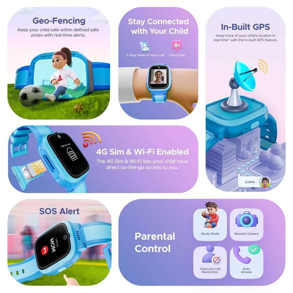 boAt Wanderer Smartwatch | 1.43" Display | Kid's Watch | 4G/WIFI Calling | In-Built GPS - Sky Blue