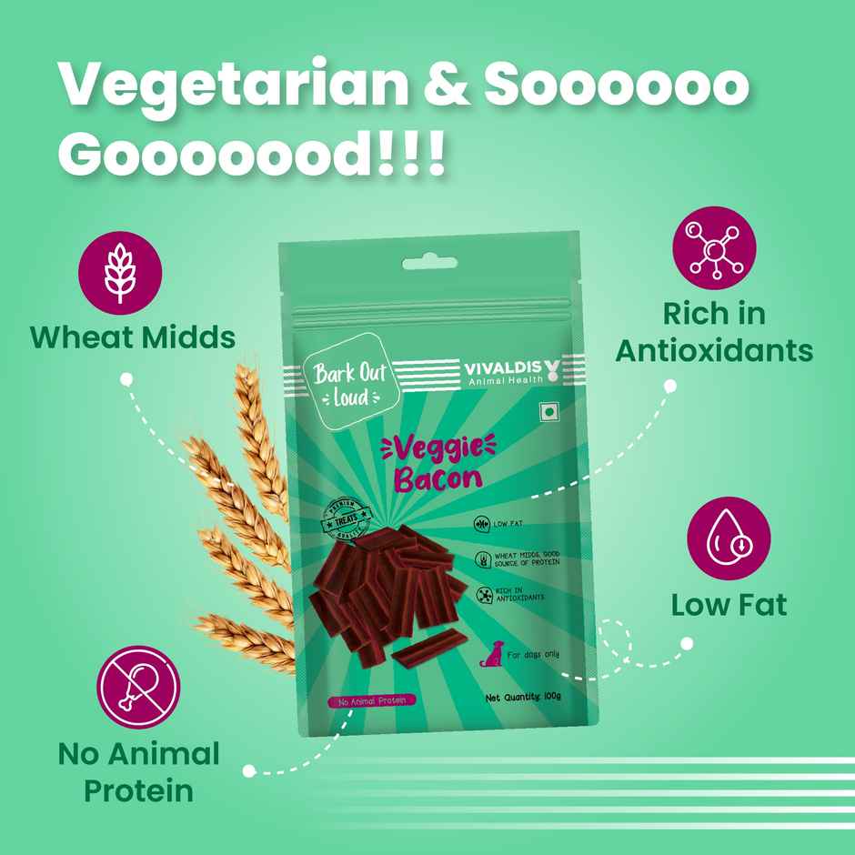 Bark Out Loud - Veggie Bacon | 100% Veg/Vegan Dog Treats | Low Fat| No-Meat, Vegetarian