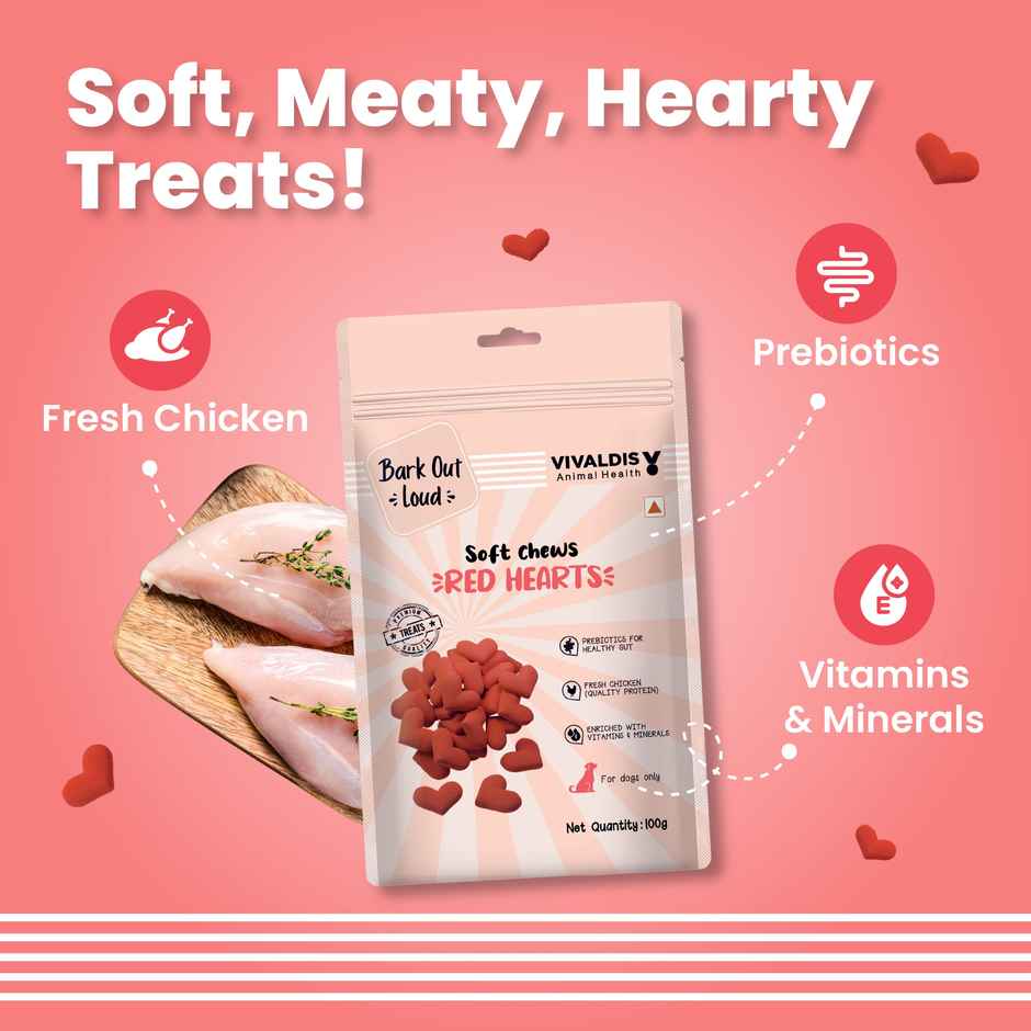 Bark Out Loud Valentines Special Red Heart Dog Treats | Soft Chews Chicken