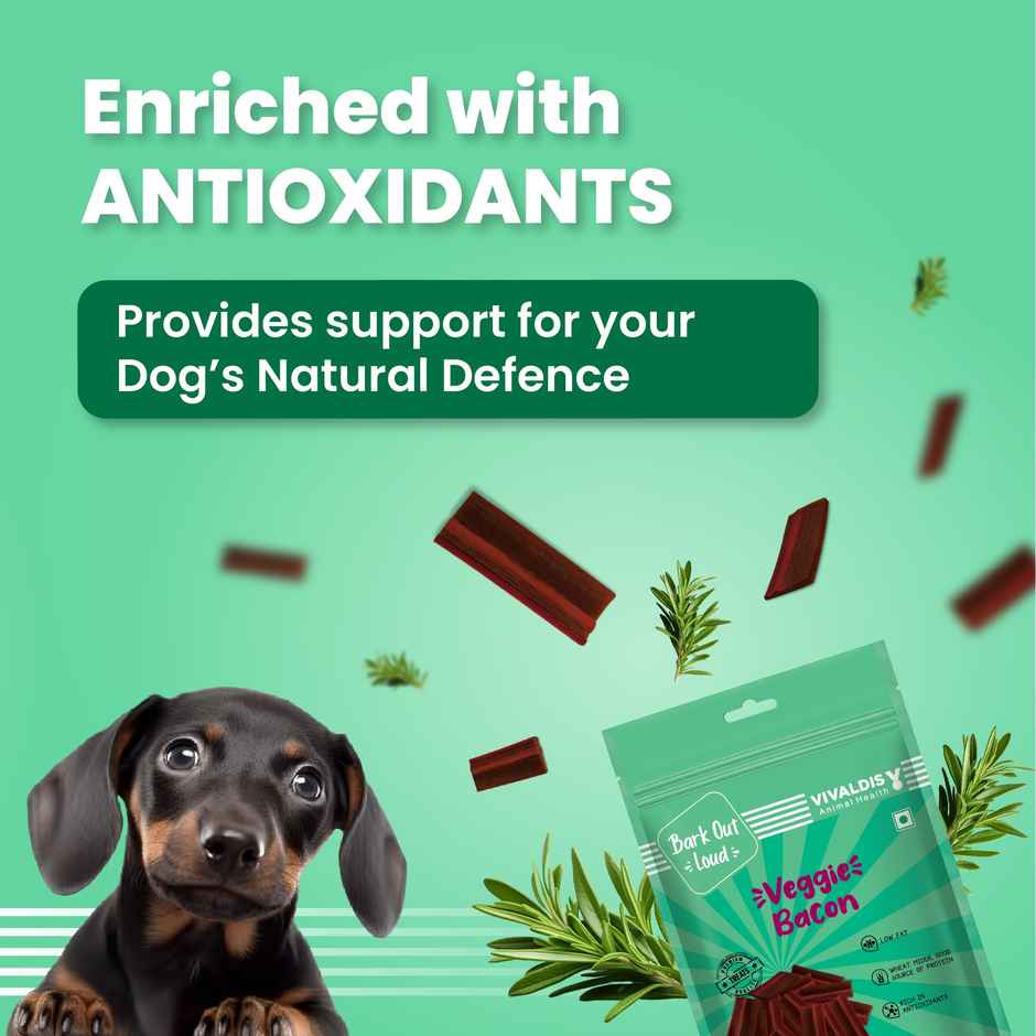 Bark Out Loud - Veggie Bacon | 100% Veg/Vegan Dog Treats | Low Fat| No-Meat, Vegetarian