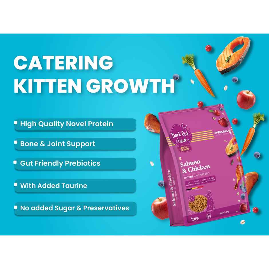 Bark Out Loud - Premium Kitten Dry Food | Fresh Salmon Fish & Chicken Hairball Control & Taurine