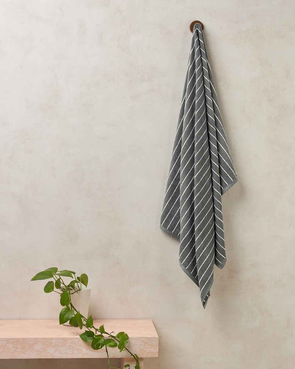Himeya Pin Stripe 350 GSM Cotton Bath Towel | Neutral Charcoal