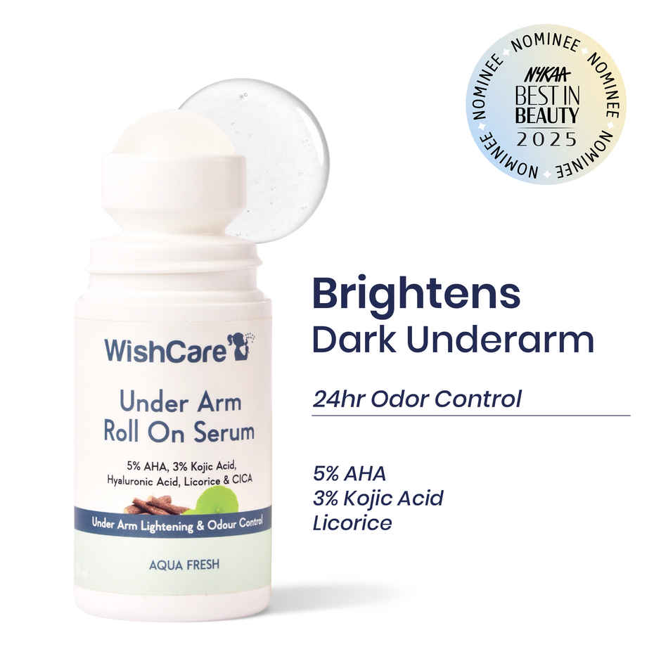 WishCare Underarm Roll On Serum|5% AHA & 3% Kojic Acid | Lightening & Odour Control|Aqua Fresh