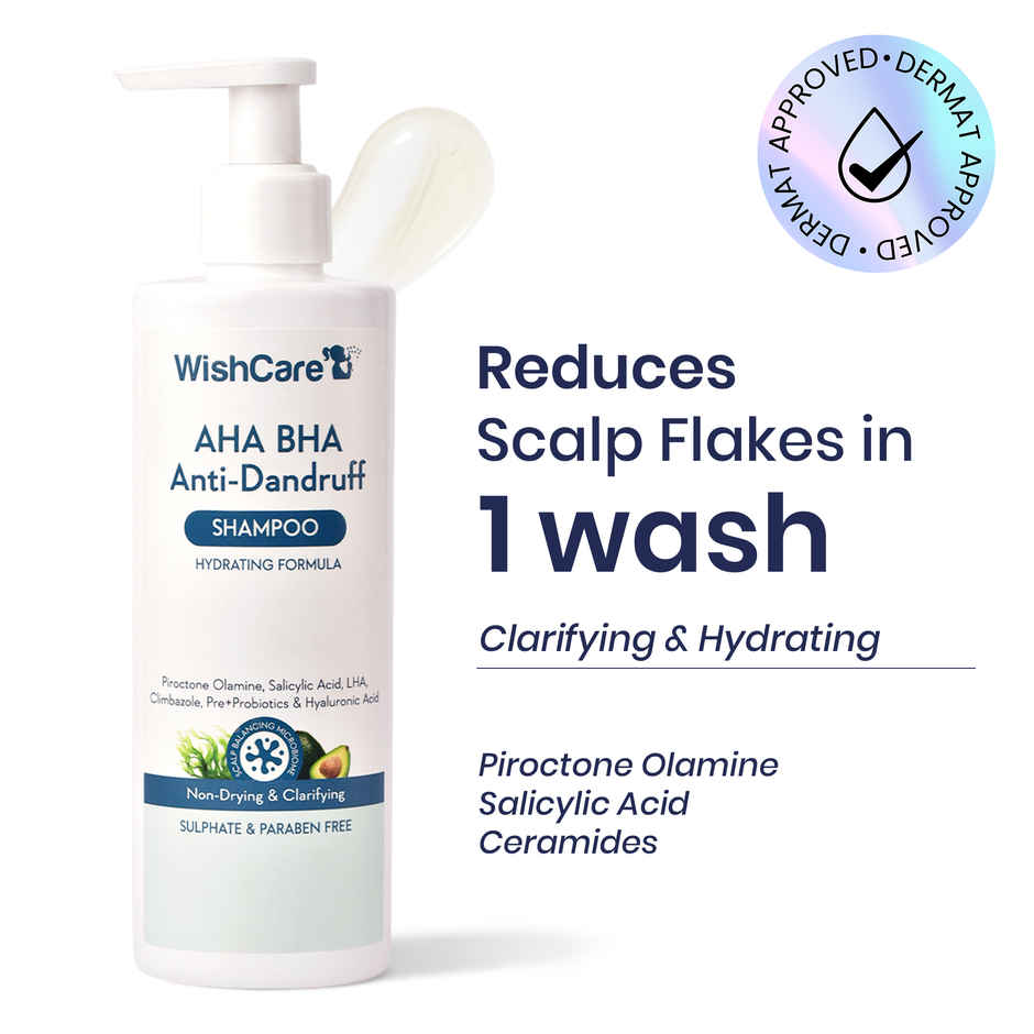 WishCare Hydrating AHA BHA Anti Dandruff Shampoo | 100% Dandruff Reduction|Paraben & Sulphate Free