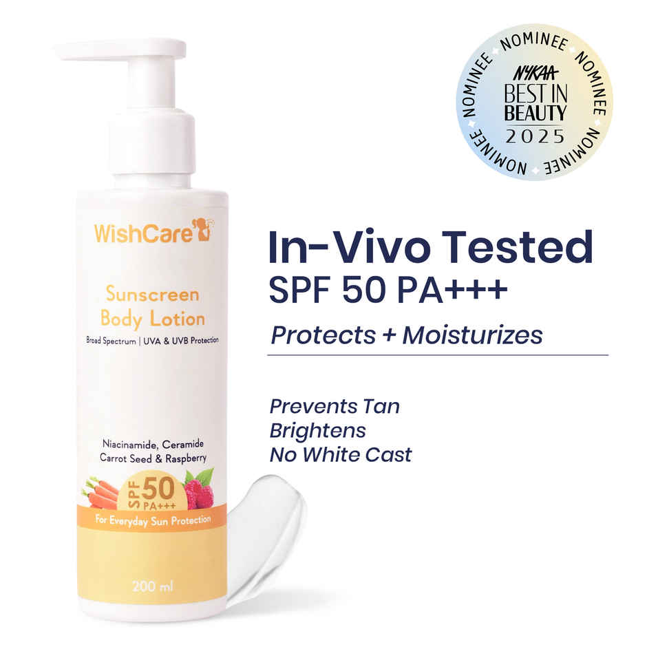 WishCare Sunscreen Body Lotion SPF 50 PA+++|UVA & UVB Protection With No White Cast|In-Vivo Tested