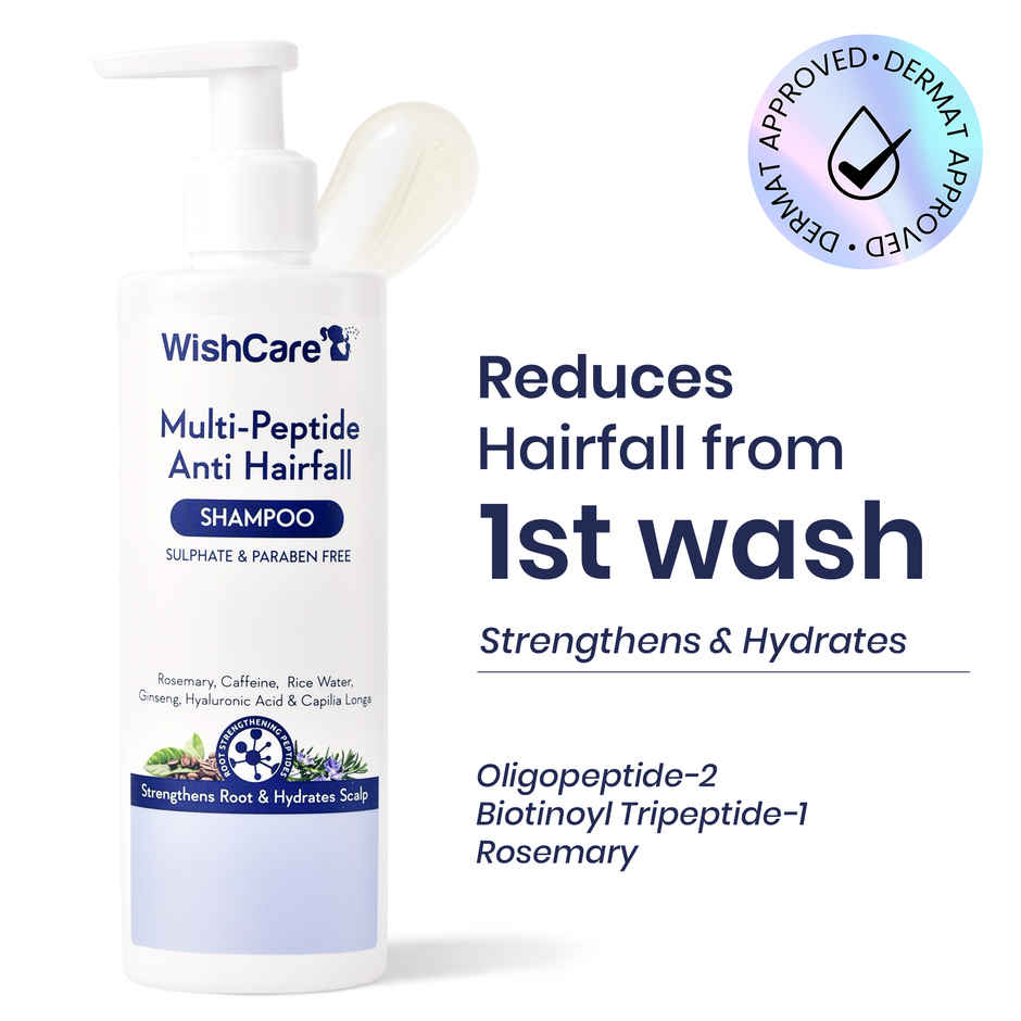 WishCare Multi Peptide Anti HairFall Shampoo | Reduces Hairfall | Rosemary, Rice Water & Caffeine