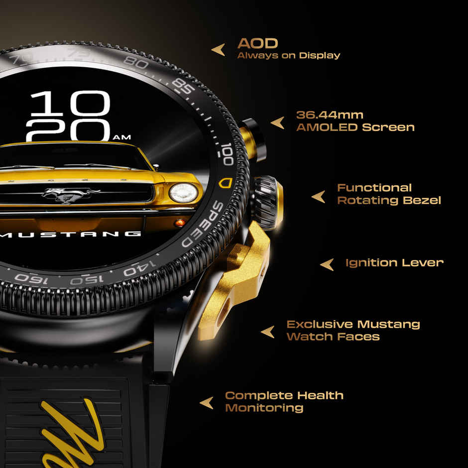 GOBOULT Mustang Stallion , Nitro Black 1.43 AMOLED Display,  Functional Rotation Ring Action Bezel