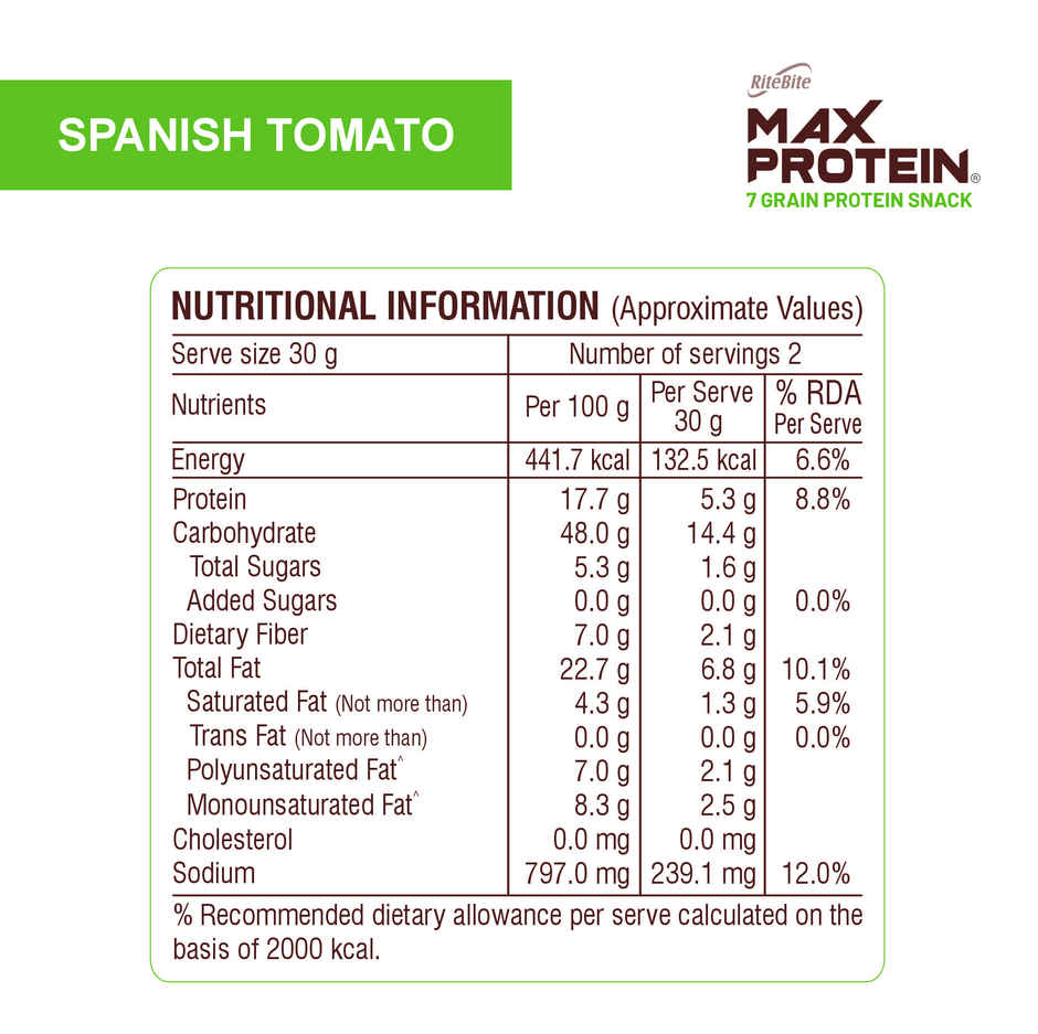 RiteBite Max Protein Spanish Tomato 10 G Multigrain Protein Chips, Healthy Snacks & Munchies