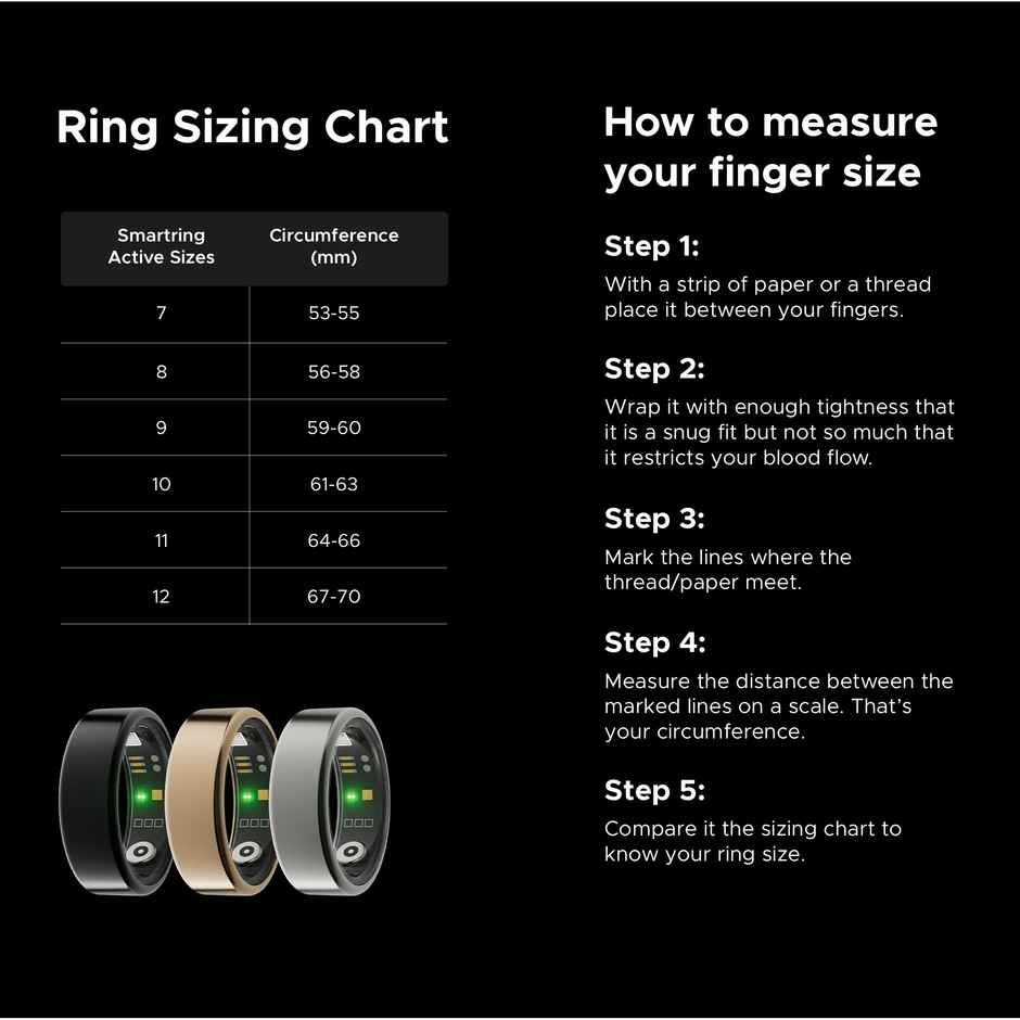 boAt SmartRing Active w/ Health Monitor, Magnetic Charging Case & Crest App (Size 8, Midnight Black)