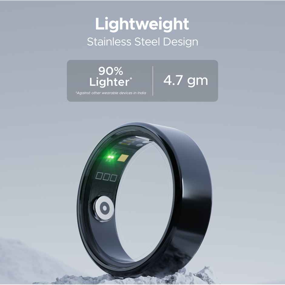 boAt SmartRing Active w/ Health Monitor, Magnetic Charging Case & Crest App (Size 8, Midnight Black)