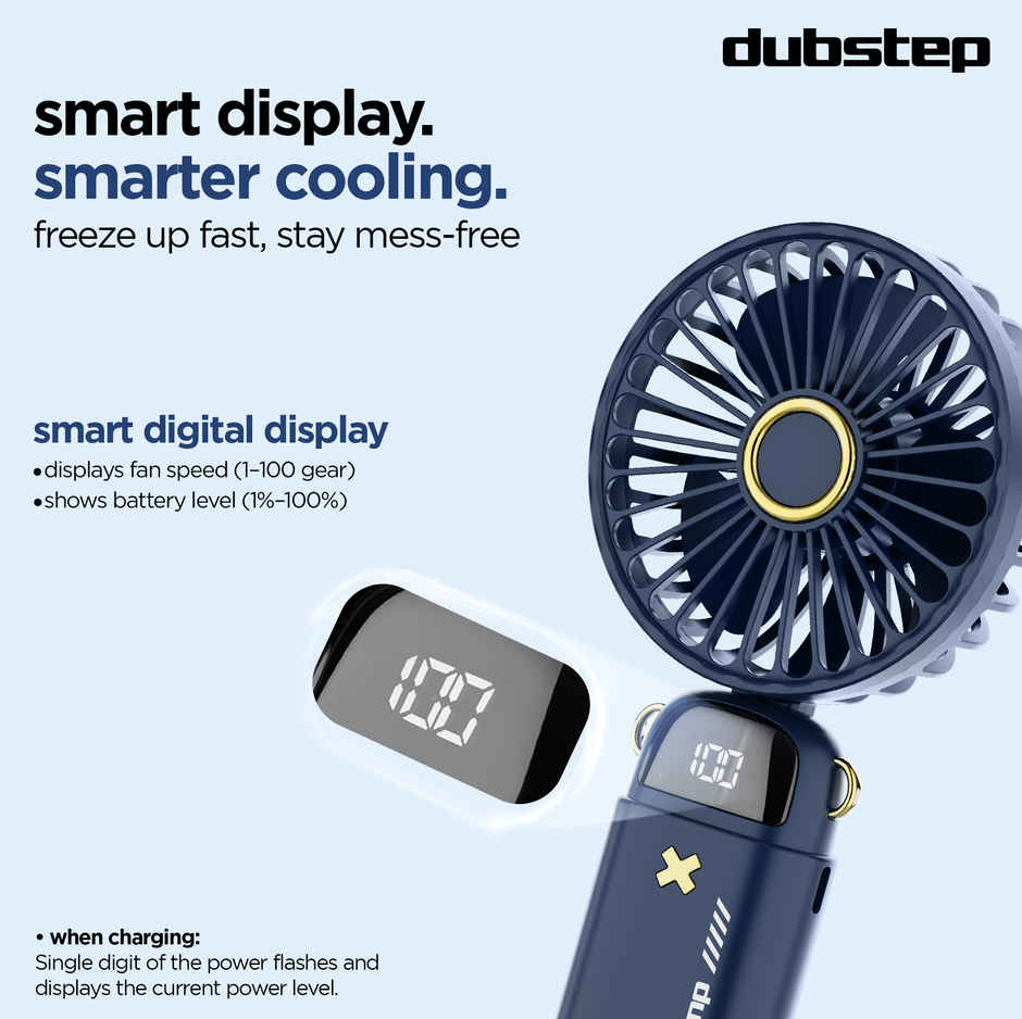 Dubstep Flo-F2 Mini Handheld USB Cooling Fan | LED Digital Display | Aroma Diffuser - Blue