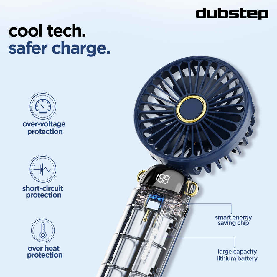 Dubstep Flo-F2 Mini Handheld USB Cooling Fan | LED Digital Display | Aroma Diffuser - Blue