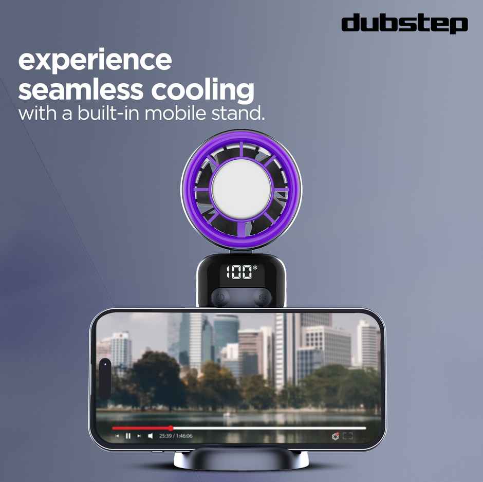 Dubstep Flo-Ice Mini Handheld USB Cooling Fan | LED Digital Display Built-In Chiller Tech - Purple/Black
