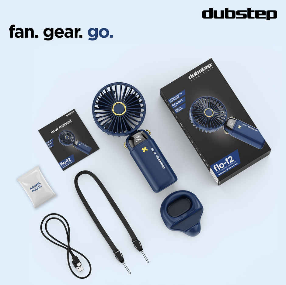 Dubstep Flo-F2 Mini Handheld USB Cooling Fan | LED Digital Display | Aroma Diffuser - Blue