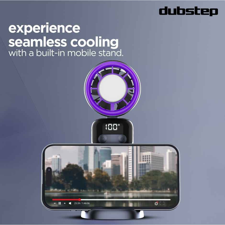Dubstep Flo-Ice Mini Handheld USB Cooling Fan | LED Digital Display Built-In Chiller Tech - Purple/Black