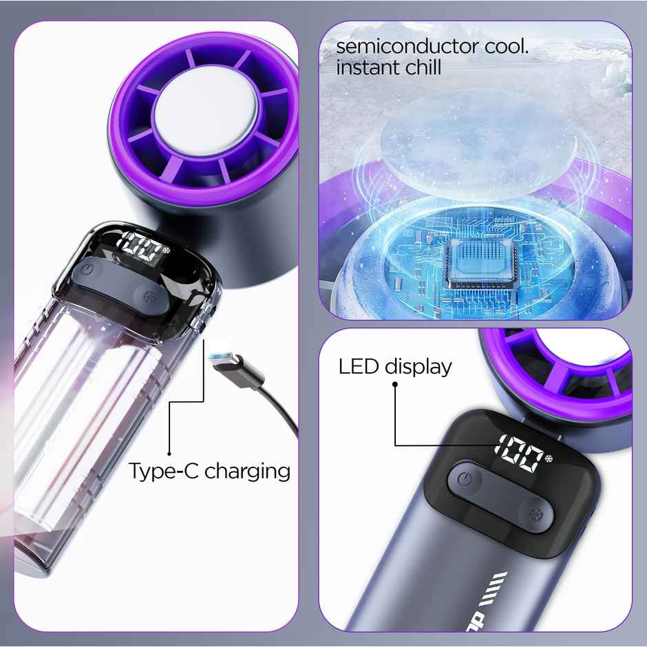 Dubstep Flo-Ice Mini Handheld USB Cooling Fan | LED Digital Display Built-In Chiller Tech - Purple/Black