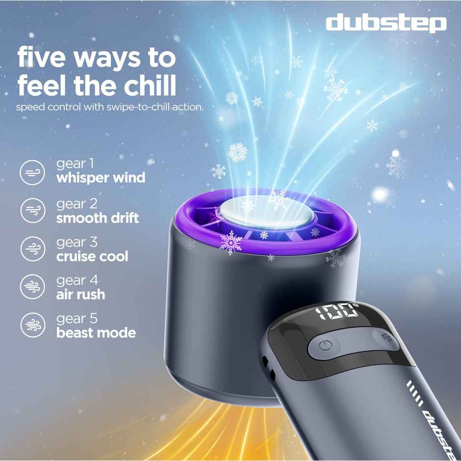Dubstep Flo-Ice Mini Handheld USB Cooling Fan | LED Digital Display Built-In Chiller Tech - Purple/Black