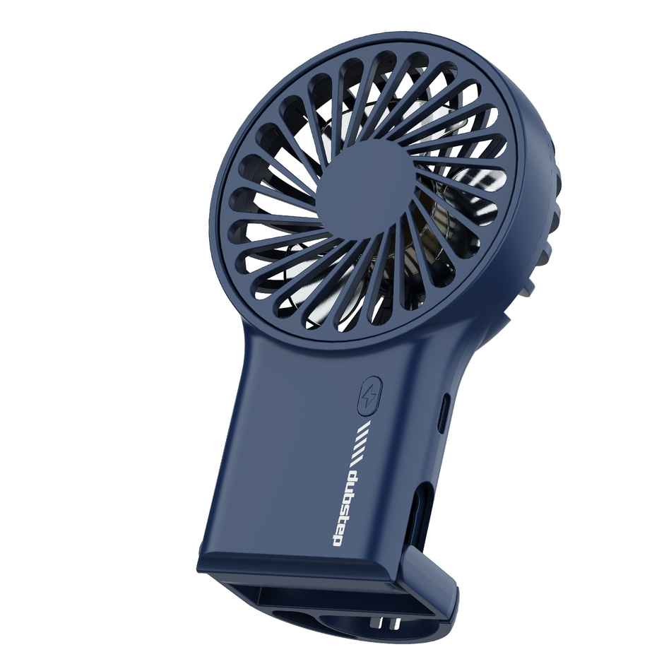 Dubstep 5Watt Flo-F1 Mini Handheld USB Rechargeable Desk Cooling Fan with 3x Speed Mode, Foldable Hook & Stand, 8000 RPM, 3 Speed, Powerful Mini Fan for Travel, Office, Kitchen, Lightweight & Quiet - Blue