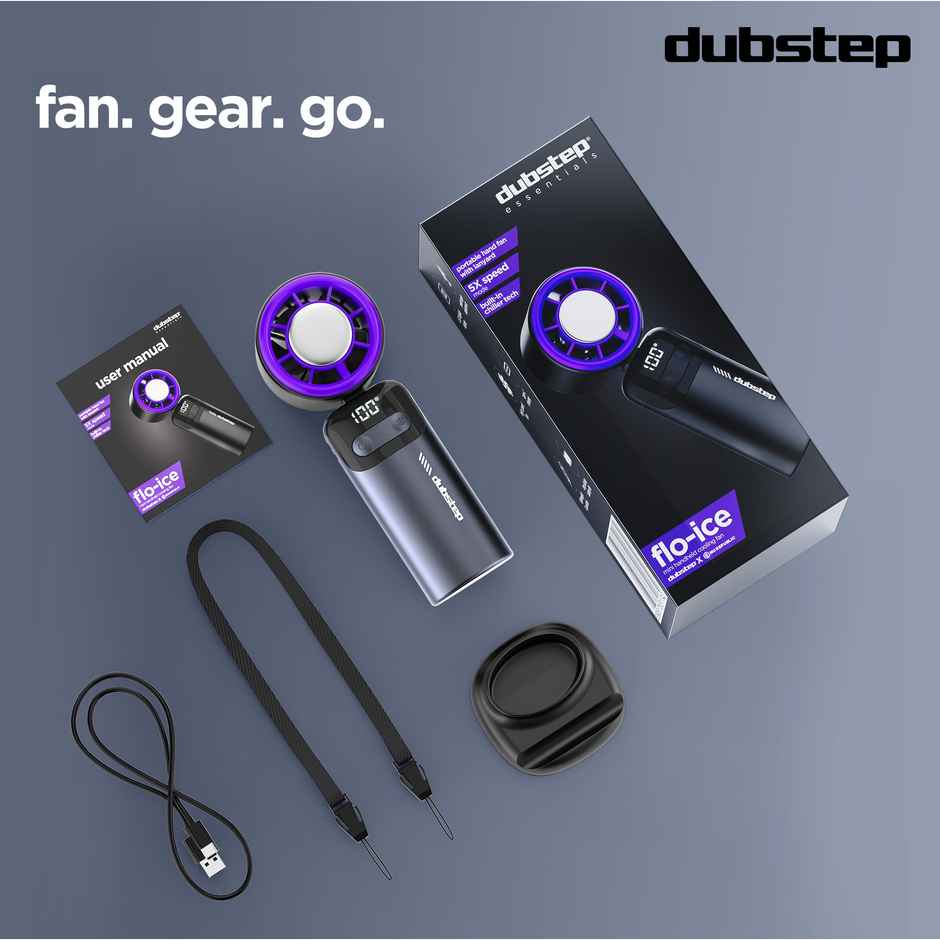 Dubstep Flo-Ice Mini Handheld USB Cooling Fan | LED Digital Display Built-In Chiller Tech - Purple/Black