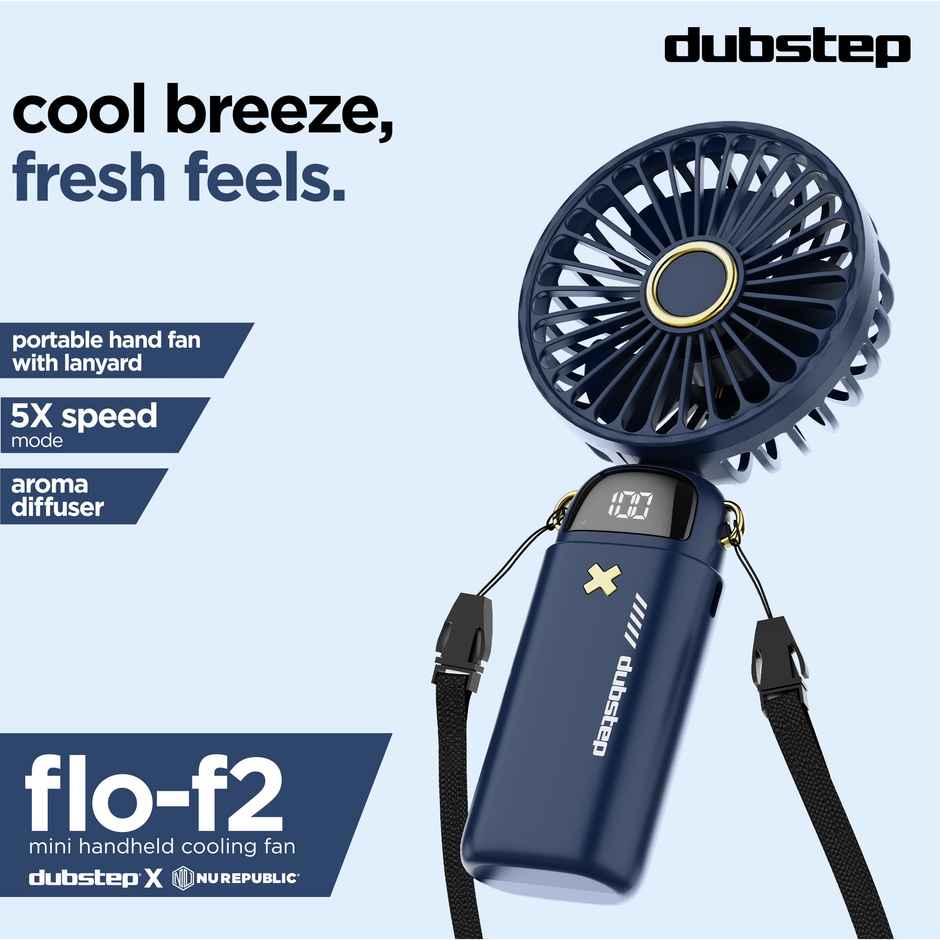 Dubstep Flo-F2 Mini Handheld USB Cooling Fan | LED Digital Display | Aroma Diffuser - Blue