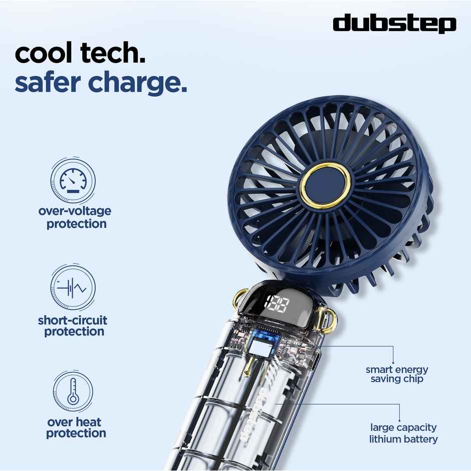 Dubstep Flo-F2 Mini Handheld USB Cooling Fan | LED Digital Display | Aroma Diffuser - Blue